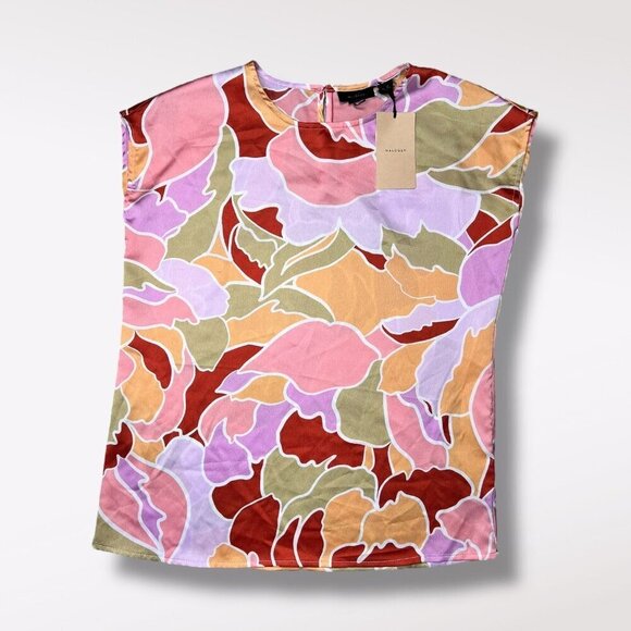 NWT Halogen Abstract Floral Print Cap Sleeve Blouse Pink Orange Lightweight XS - Picture 10 of 11